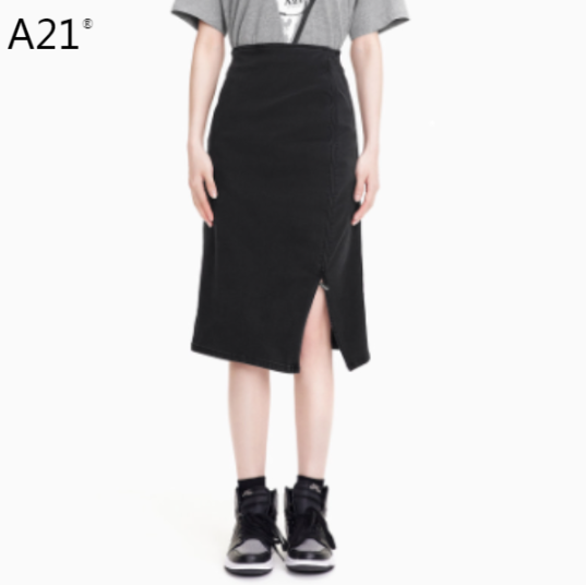 A21 chân váy denim ôm eo cao cho nữ đầm midi thiết kế xẻ tà xếp ly sang trọng mới