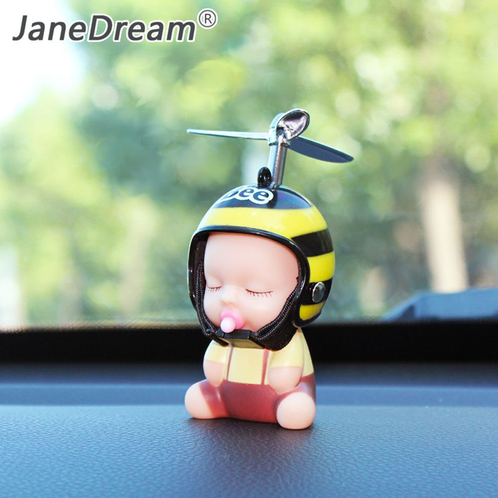 JaneDream 1 ชิ้นตลกรถแดชบอร์ดอุปกรณ์ตกแต่งP Acifierตุ๊กตาทารกด้วยไม้ไผ่แมลงปอหมวกกันน็อค