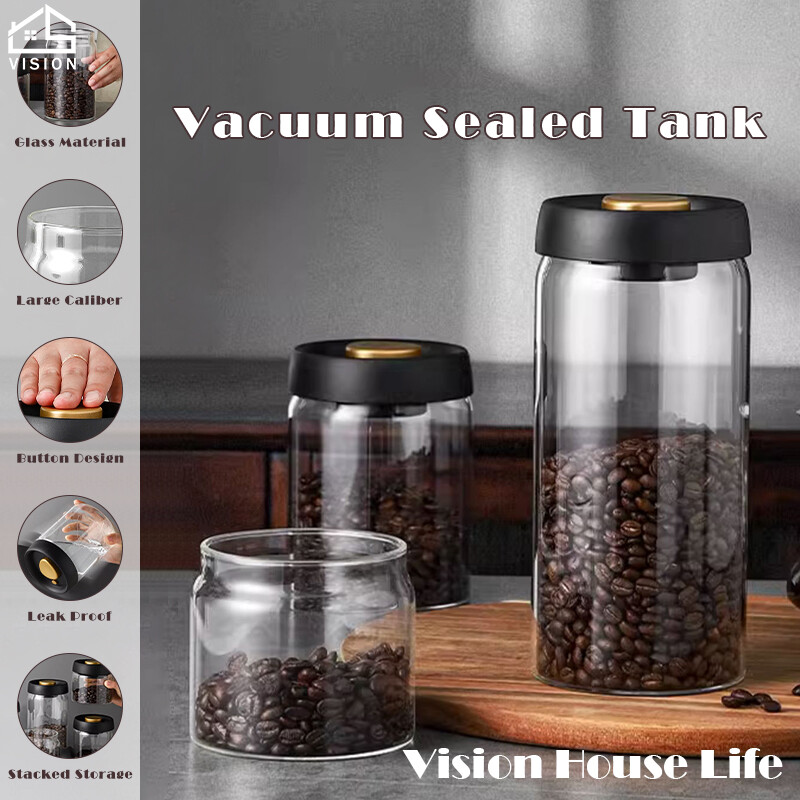 Vision 500/900/1200/1800ml Vacuum Coffee Bean Storage Can Evacuated Tea Coffee Powder Canister Sealed Food Storage Container Air Extraction Sealed Jar ราคา 369 บาท*ส่งฟรี
