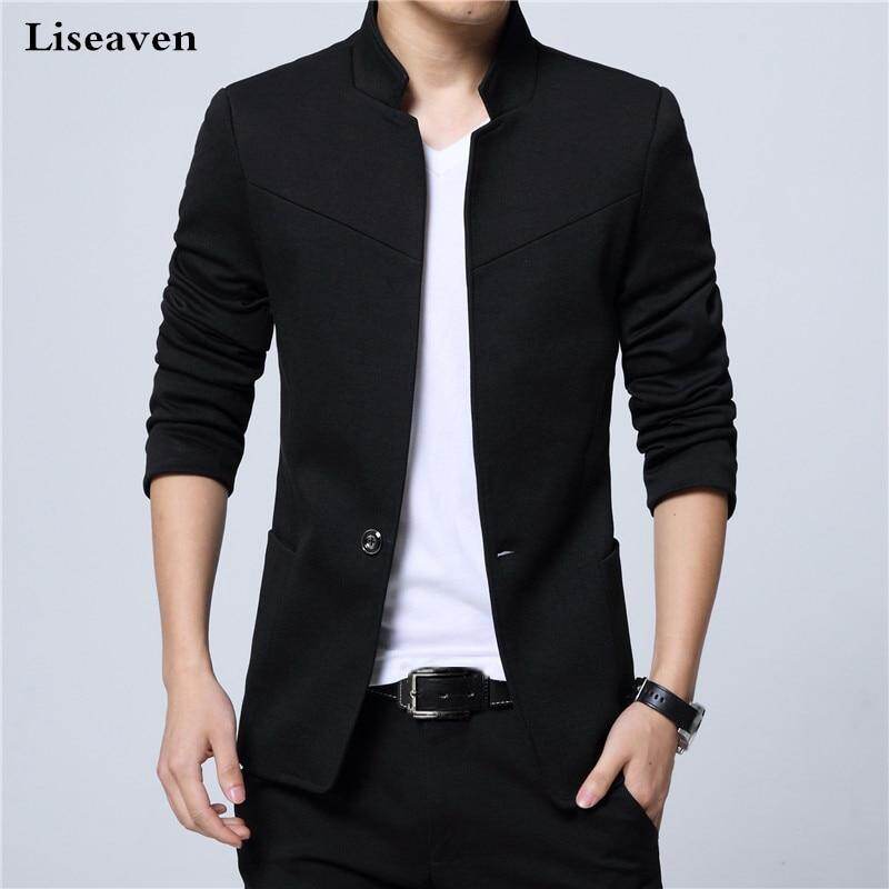 Liseaven Áo Blazer Áo Khoác Nam Áo Blazer Nam Cổ Đứng Áo Blazer Nam Dáng Ôm Áo Khoác Nam Màu Đen Ngoại Cỡ 5XL