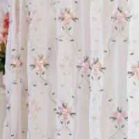 AnneyOneDecor Sweet Pink Sheer Curtain Floral Pattern Pastoral Day Curtain Embroidered Rustic Voile Tulle Transparent Window Curtain Panel Sheer Scarf Valance