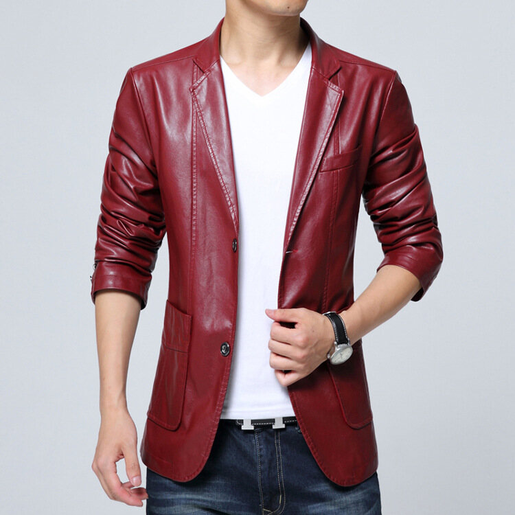 Nam mới Áo khoác blazer da mềm Áo khoác nam thời trang kaki blazer Masculino