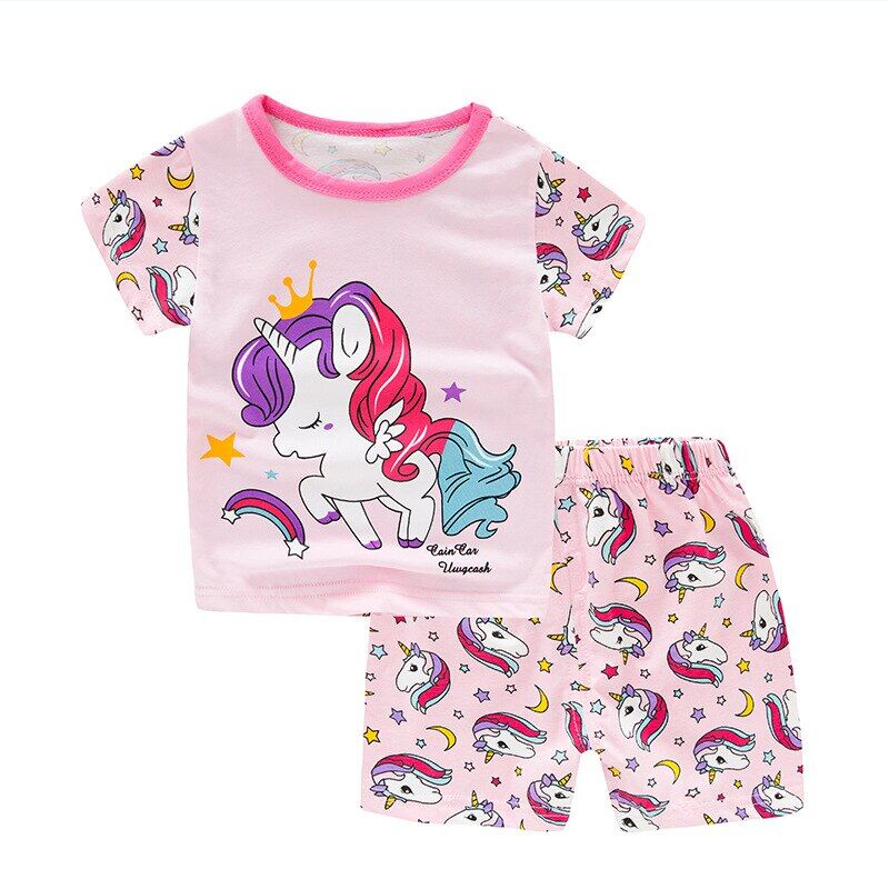 ZZOOI SAILEROAD Kids Unicorn For Girls Summer Children's Pajamas Sets Shorts Sleeve Pyjamas Boys Cotton Pijamas Sleepwear ราคา 320 บาท*ส่งฟรี