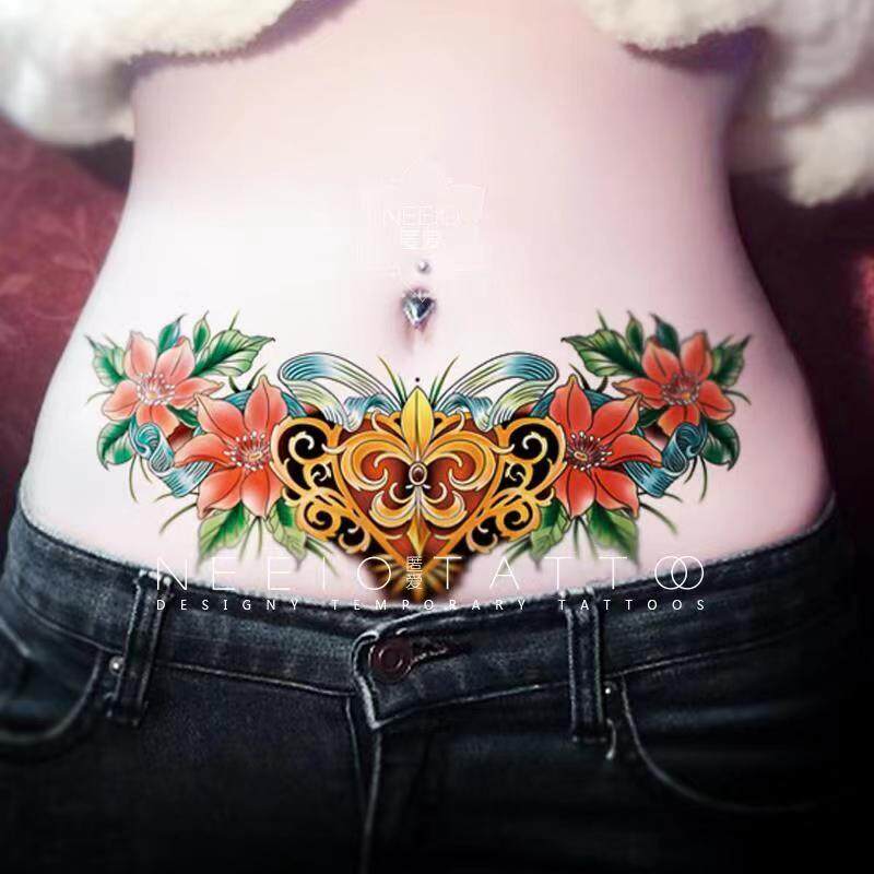 Miếng Dán Hình Xăm Tạm Thời Hình Hoa Khổng Lồ Chống Nước Lâu Trôi Vùng Bụng Eo Cho Nữ Để Che Vết Sẹo Rạn Da Du Lịch Bãi Biển 8*21Cm