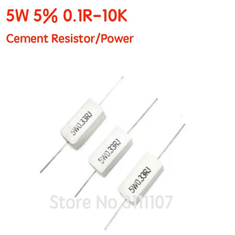 Điện trở xi măng 10 cái/lốc 5w 5% điện trở công suất 0.1r ~ 10k 0.1r 0.5r 1r 10r 0.22 0.33 0.5 5.6 1 2 5 8 10 15 20 25 30 100 1k 10