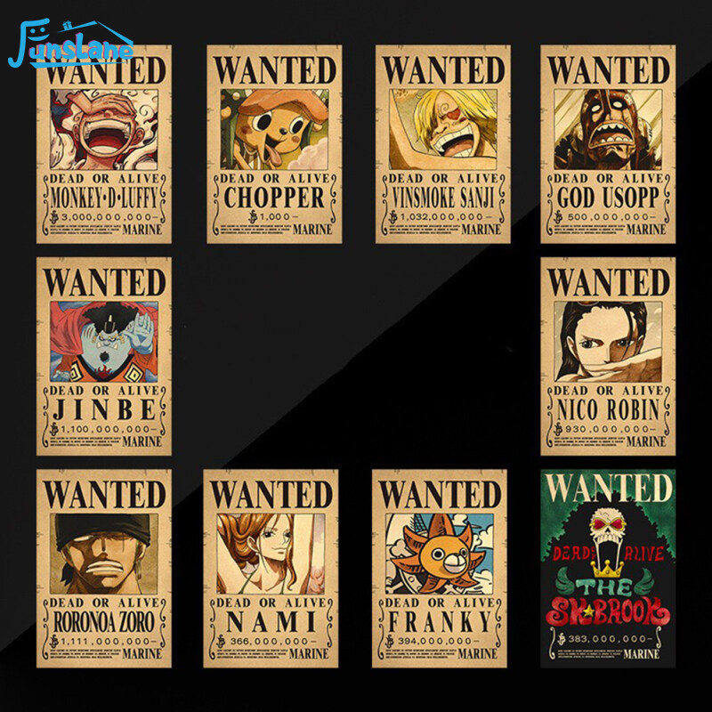 FunsLane Kraft Paper Posters One Piece Luffy 1.5 Billion Bounty Wanted