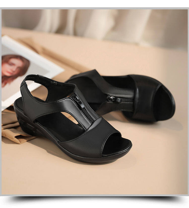 Mother shoes middle-aged and elderly sandals women's flat bottom 2021 new summer fish mouth high heels wedge heel women's sandals