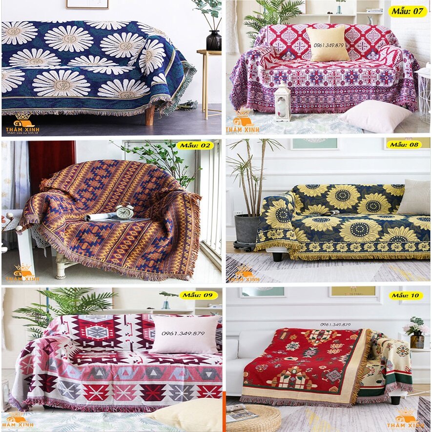 Khăn thảm phủ sofa họa tiết thổ cẩm, hàng cao cấp loại 1