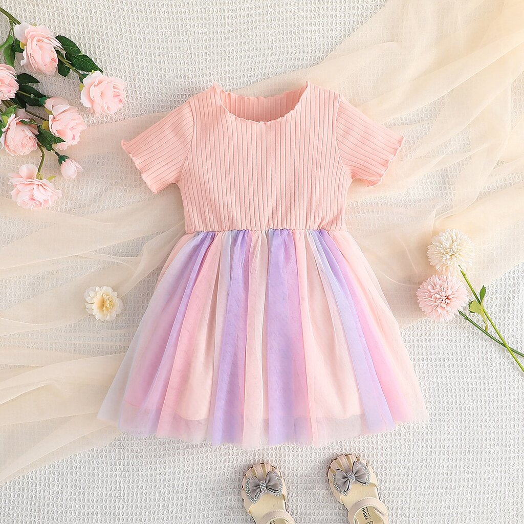 Váy xinh bé gái 1-7 tuổi đầm công chúa thời trang Tuyn Váy Màu Cầu Vồng In