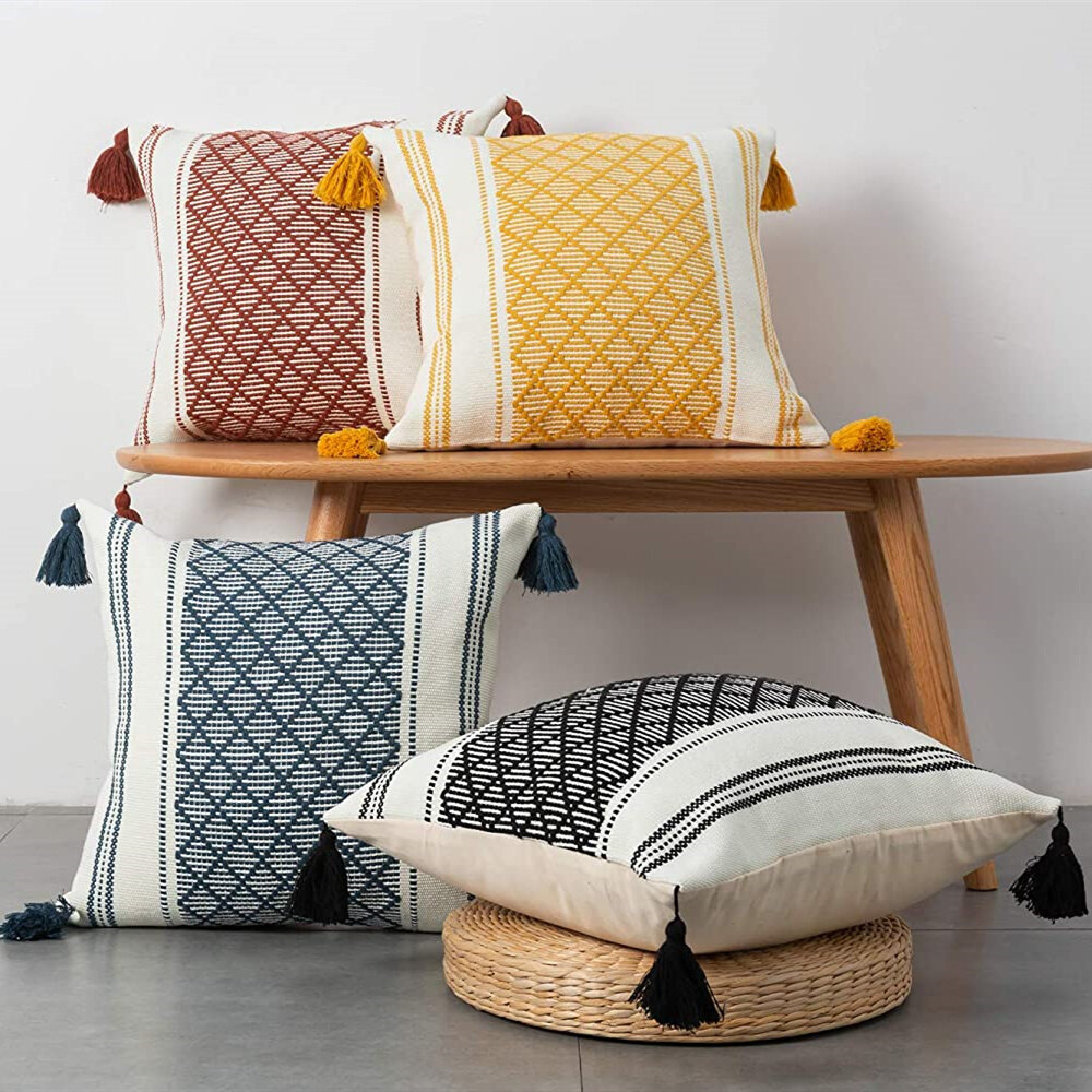 Vỏ gối kê boho vỏ gối dệt cotton trang trí vỏ gối jacquard kim cương hiện đại cho giường sofa trang trí nhà phong cách bohemian
