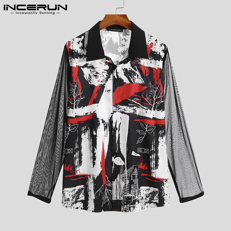 INCERUN Áo Sơ Mi Dài Tay Xuyên Thấu Cho Nam Áo Dự Tiệc Phong Cách Punk Hippy Áo Cánh Cài Cúc Áo Phông Dáng Rộng (Trang Phục Thường Ngày) #3