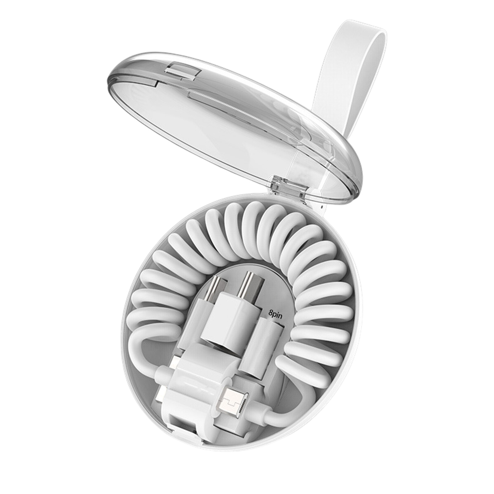 Lm Cáp sạc 3 Adapter với hộp lưu trữ co giãn an toàn Sạc 3 trong 1 điện thoại USB mùa xuân Cáp dữ liệu cho Android cho 8pin cho Type-C thuận tiện dây sạc