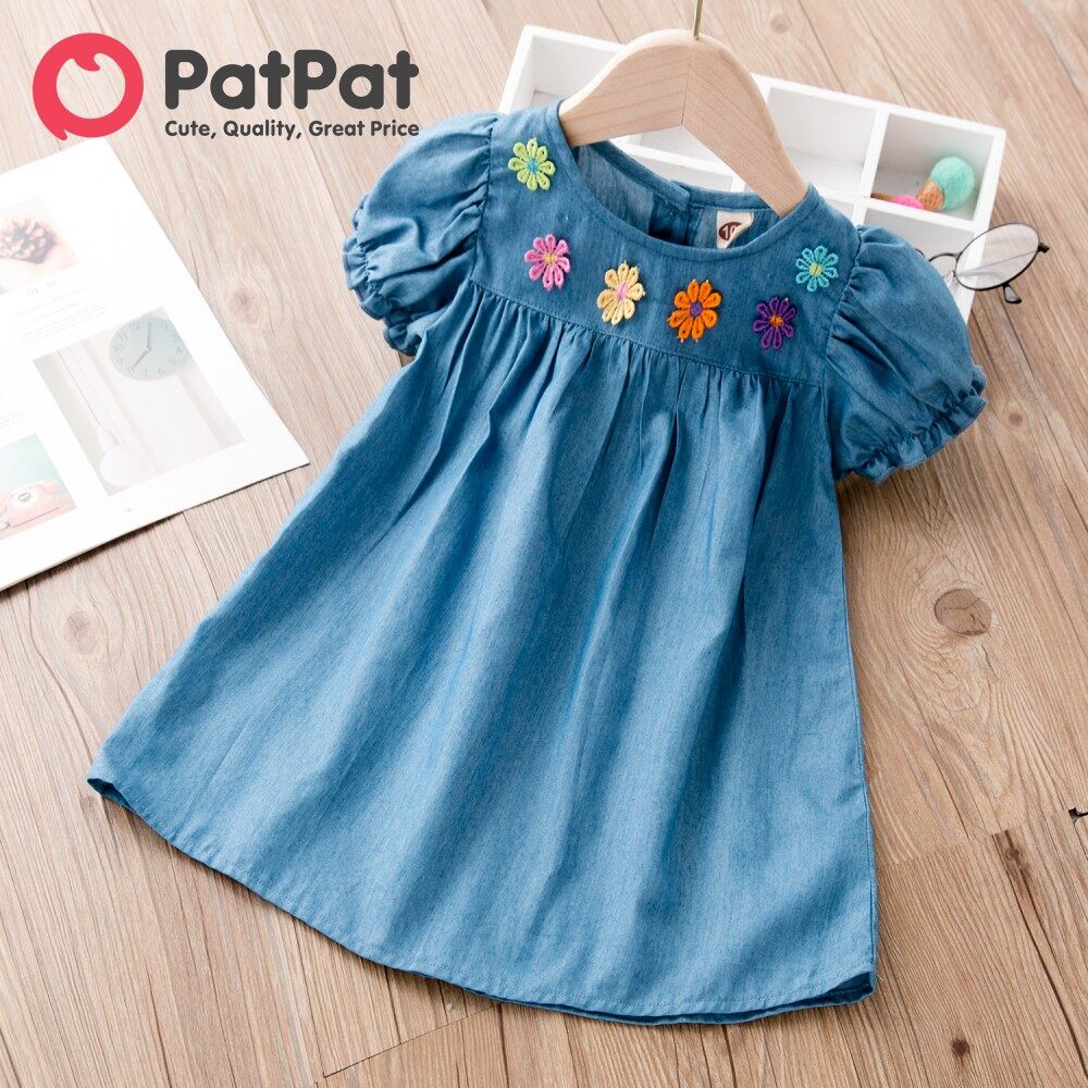 PatPat Toddler Quần Áo Bé Gái Mới Tập Đi Váy Thêu Hoa Dễ Thương Cho 18