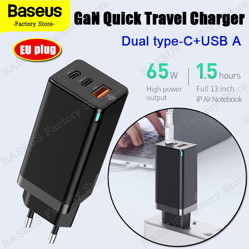 Baseus 65W GaN USB Type-C Fast Charger QC4.0 PD 3.0 Wall Charger 3 Port Quick Charging Portable Travel USB Charger US CN EU Plug for Apple 12 Macbook Pro Samsung Huawei