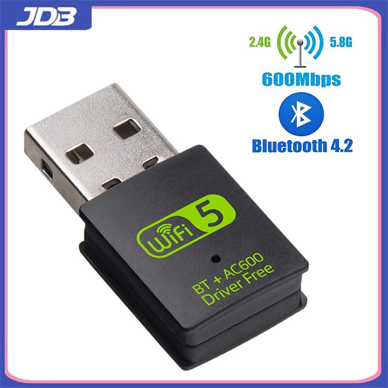 JDB Bộ Chuyển Đổi Bluetooth WiFi Hai Trong Một Card Mạng Không Dây USB 600Mbps Băng Tần Kép 2.4/5Ghz Bộ Thu Ngoài Không Dây Bộ Chuyển Đổi WiFi Mini, Thích Hợp Cho Máy Vi Tính/Máy Tính Xách Tay/Máy Tính Để Bàn
