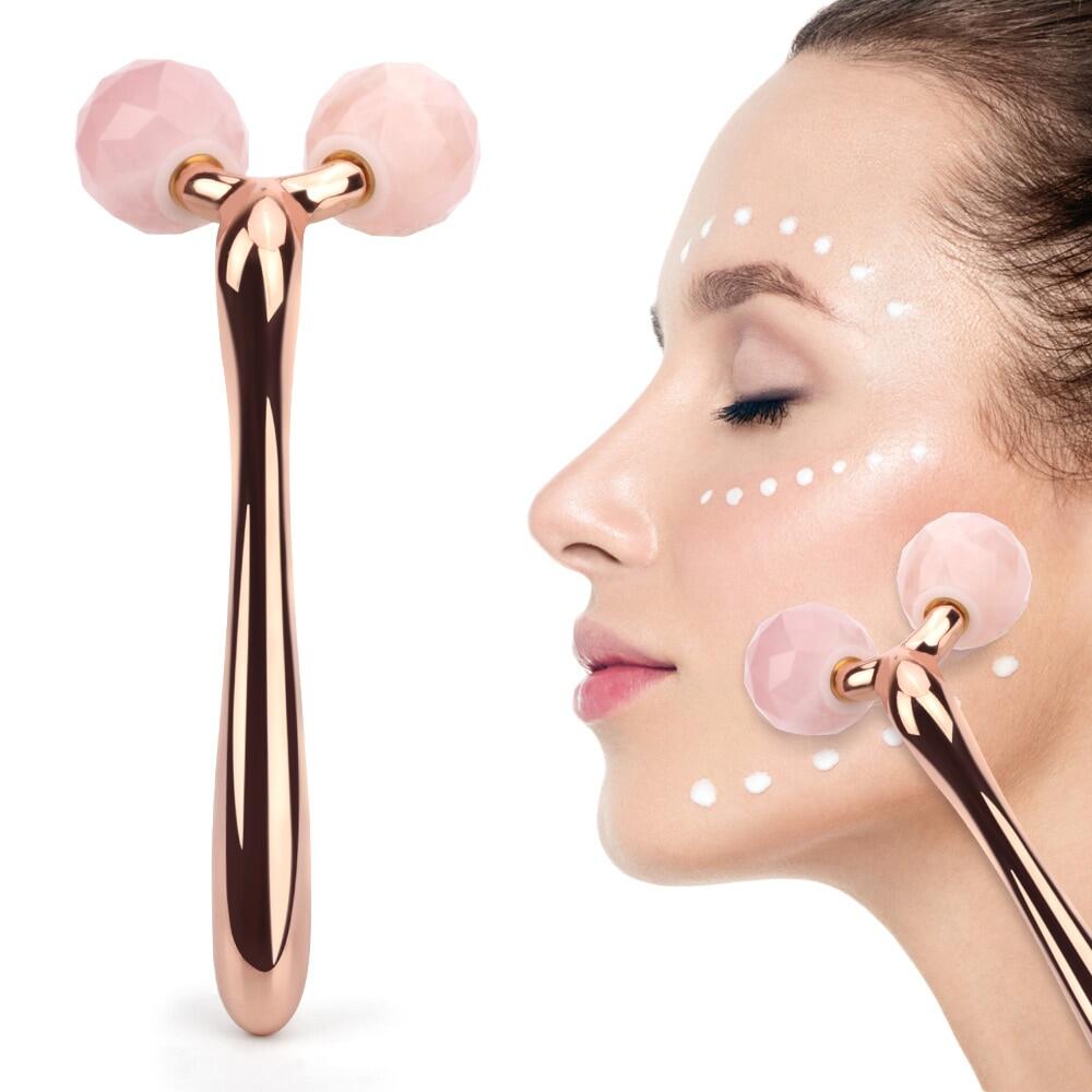 3D Jade Roller Facial Massager Rose Quartz Massage Roller Pink Jade Face