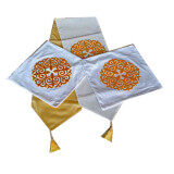 Maylee Classic Pillow Cases 6pcs With a Table Runner Gold Flake Flower- White