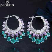 Sequito Boho Purple CZ Drop Hoop Earrings for Women