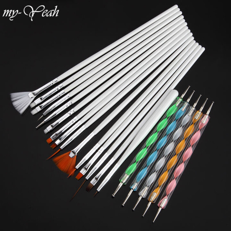 Myyeah 20 cái/bộ bút vẽ chấm gel uv acrylic nghệ thuật làm móng, bàn chải bộ làm móng tay