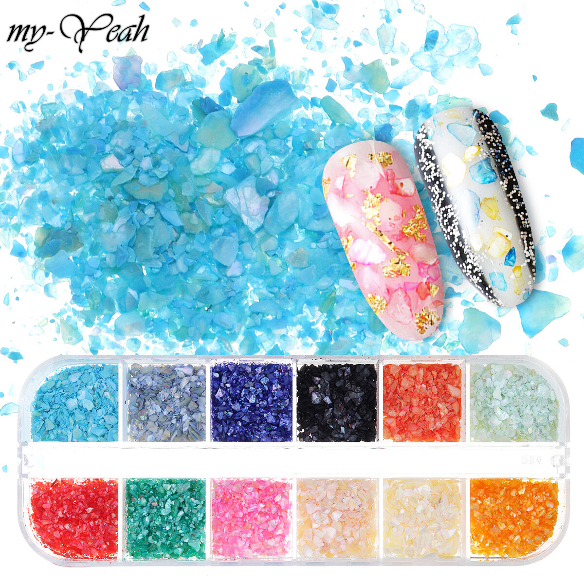 myyeah Bộ Kim Sa Móng Tay Nghệ Thuật Màu Ngẫu Nhiên Đá Cẩm Thạch Vỏ Sò Mỏng Bất Đối Xứng Vảy Kim Tuyến Vỡ Trang Trí Bụi Tự Làm Vỏ Trang Trí