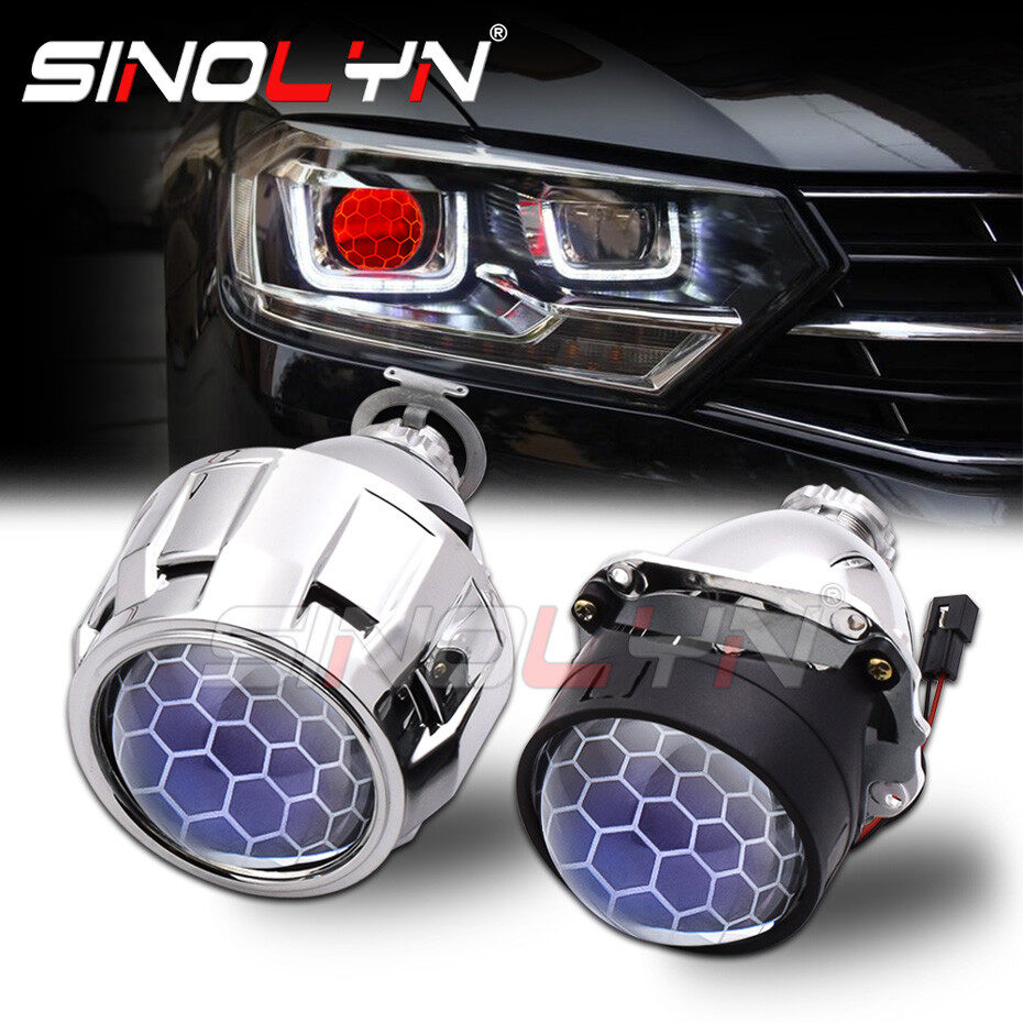 Ống Kính Máy Chiếu HID Đèn Pha Xe Máy Ô Tô Ống Kính Bixenon Tổ Ong 2.5 ''Máy Chiếu HID Cao/Thấp Cho Đèn H4 H7 Phụ Kiện Điều Chỉnh