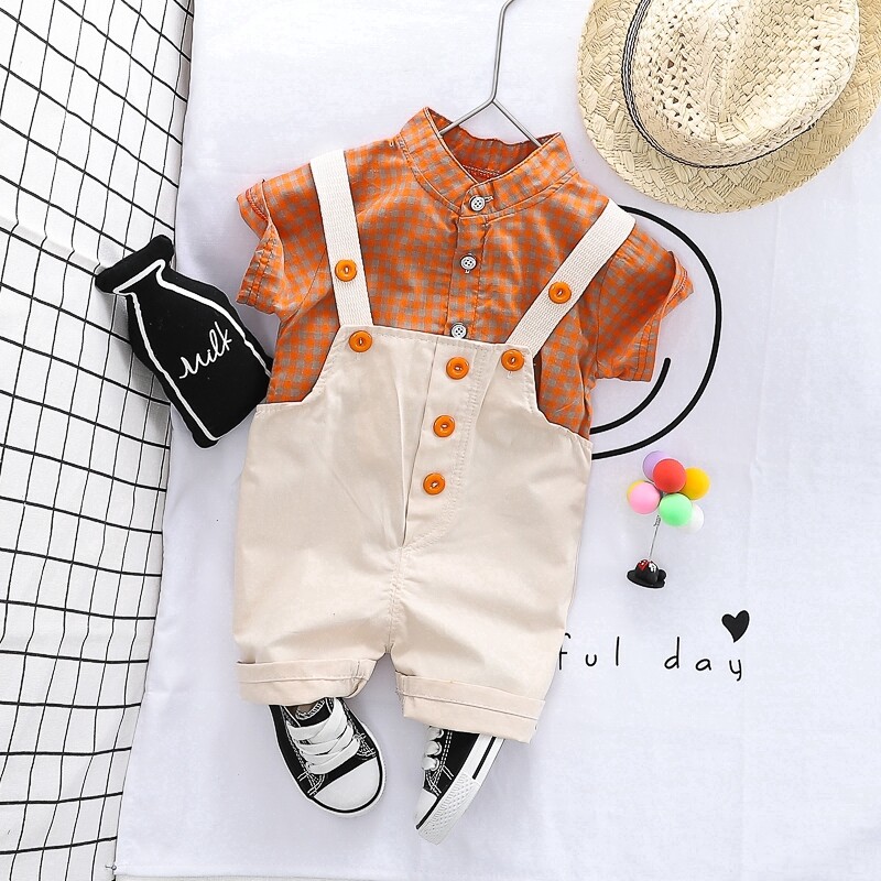 Bé trai kẻ sọc thường ngày 0-5 tuổi tổng thể + ngắn Áo Có Tay Bộ quần áo đẹp trai trẻ em bé trai quần áo phù hợp [trong kho]