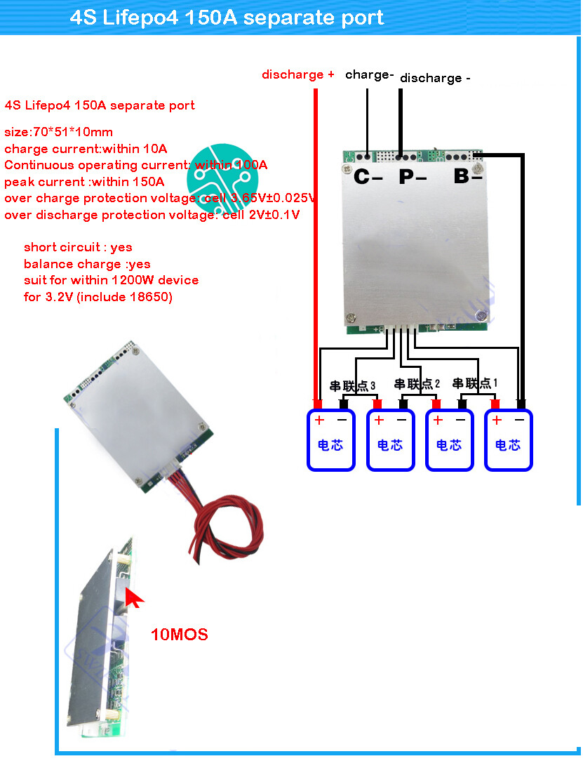 4S 12V 50A 100A 150A Lifepo4 Pin Lithium Sắt Phosphate BMS Mạch Bảo Vệ Với Chức Năng Cân Bằng