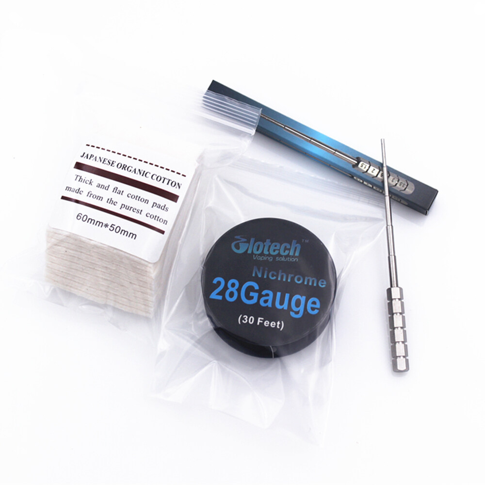 Glotech Coil Jig+28GA Nichrome Wire+10pcs Organic Japanese Cotton DIY Coils Building