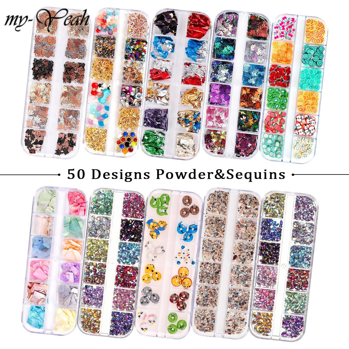 Myyeah 50 Phong Cách Trang Trí Móng Tay Nghệ Thuật, Trang Trí Nghệ Thuật Móng Tay Đinh Tán Kim Loại Trang Sức Bạc Hình Ngôi Sao Mặt Trăng Vàng Bạc Phong Cách Hỗn Hợp Phụ Kiện Làm Móng 3D Tự Làm